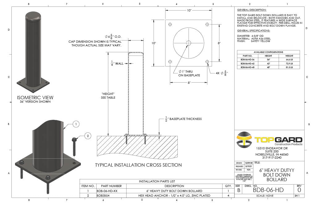 6 inch heavy duty bolt down spec sheet preview