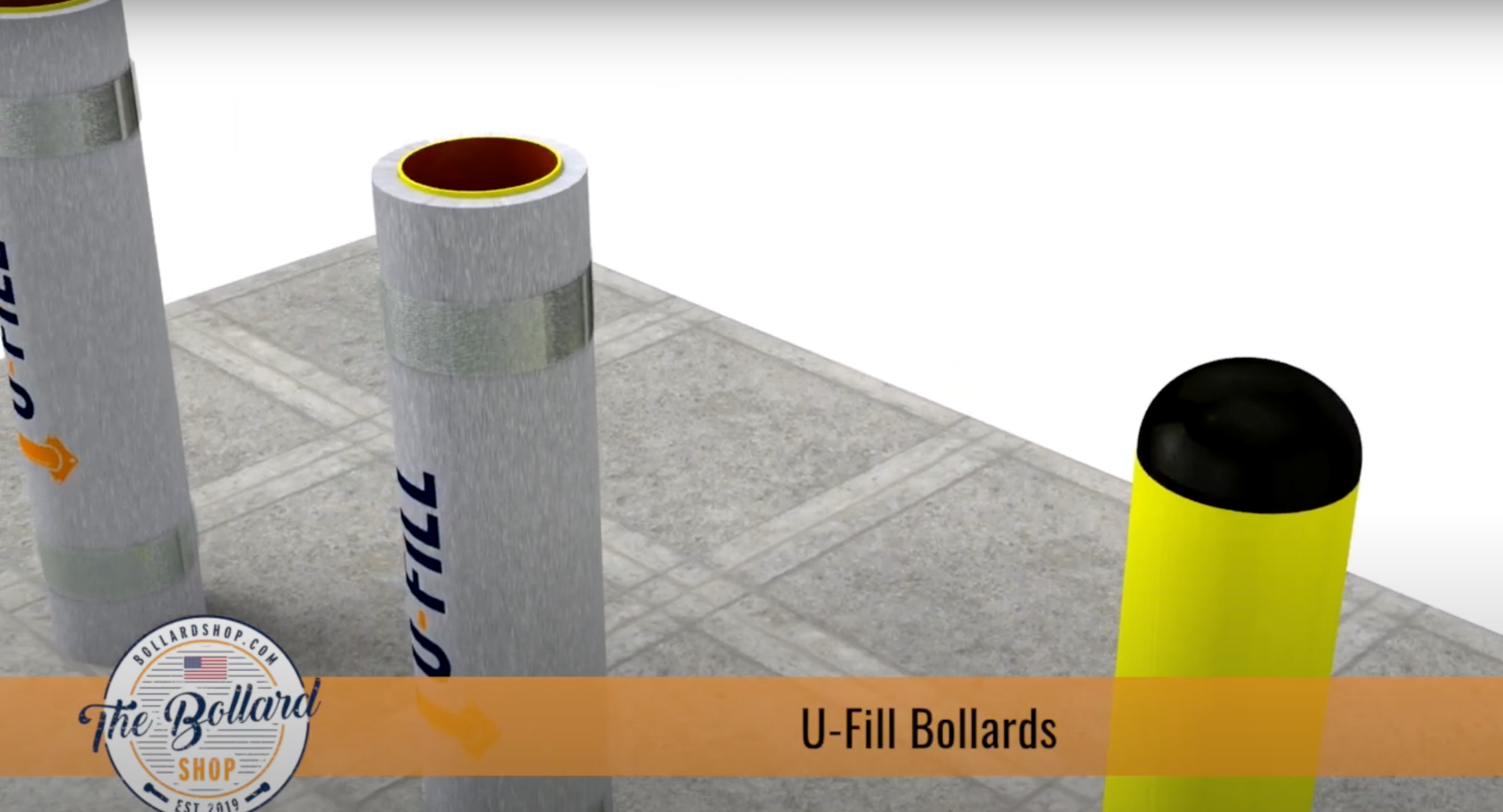 Load video: U-Fill Bolt Down Bollards. Ready To Fill. Bolt Down and Embedded Complete Systems.